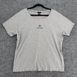 Rue21 Plus Size 3X Ribbed Baby Tee Angel Embroidered Lettuce Hem Y2K